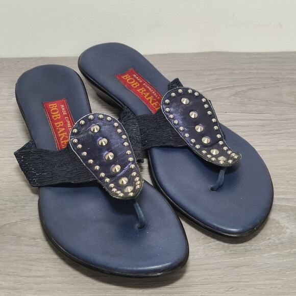 Bob Baker Exclusive Women's Sandals Kitten Heel Blue Gold Accent Size 7 - Picture 1 of 6